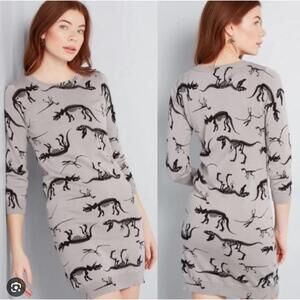ModCloth Long Sleeve Knit Dress with Dinosaur Skeleton Print Small